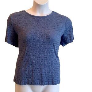 Appleseed Short Sleeve Solid Blue Textured Top Petite Large